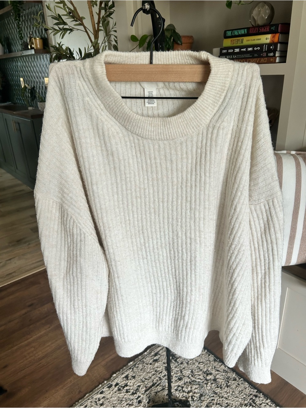 H&M Cream Ribbed Crewneck Sweater